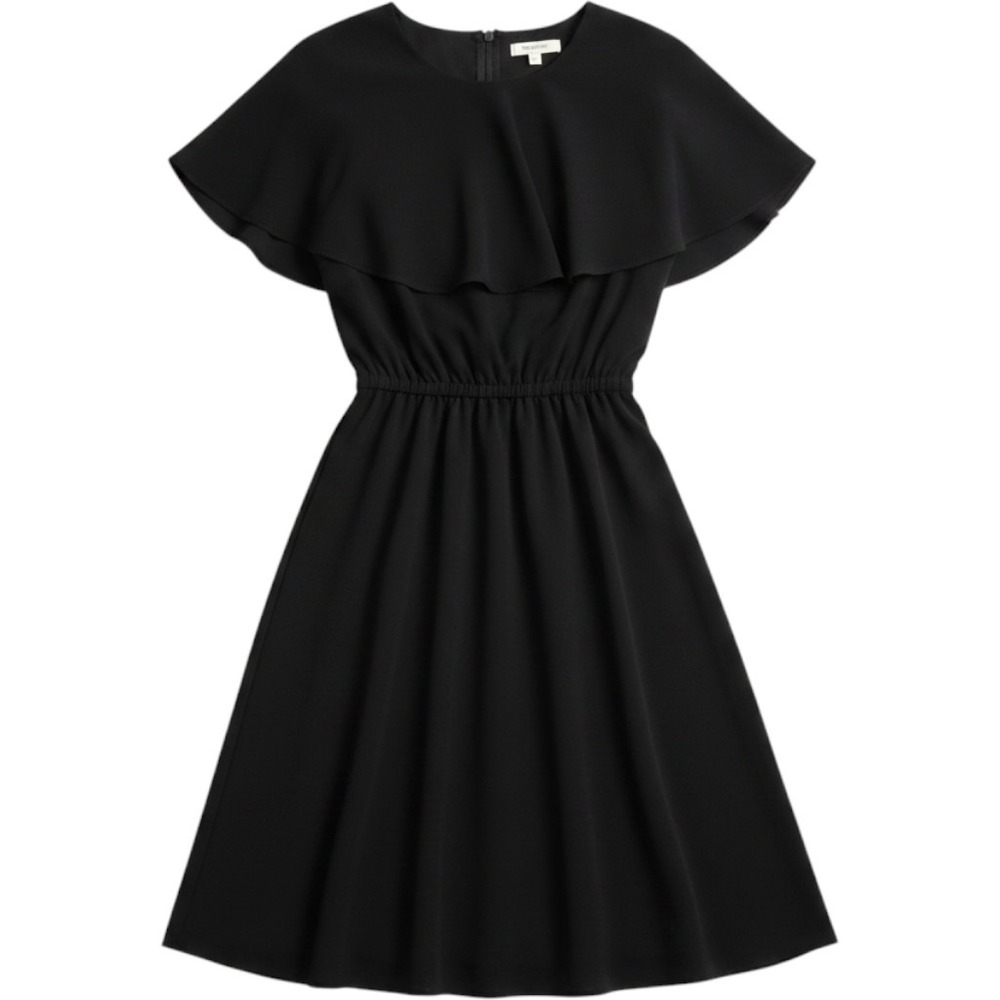Anthony Richards Black Capelet Midi Dress Flutter Sleeve Elastic Waist USA 9033